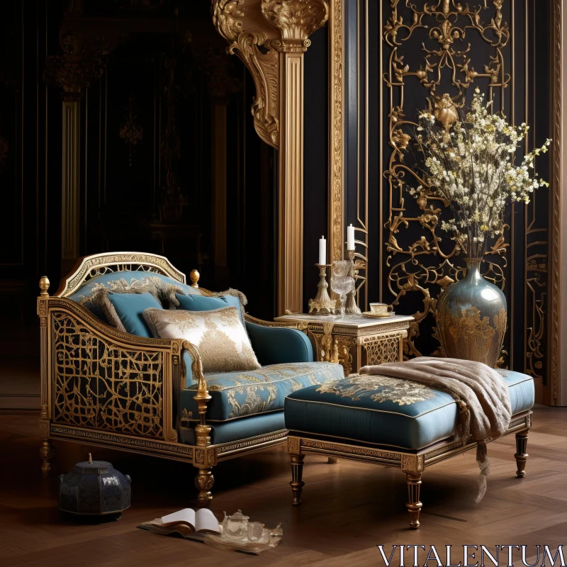 Luxury Gold Antique Furniture Interior - Rococo Extravagance Meets Asian Minimalism AI Image