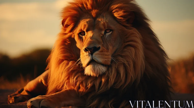 Majestic Lion at Sunset - A Soft-Focus, Close-Up Portrait AI Image