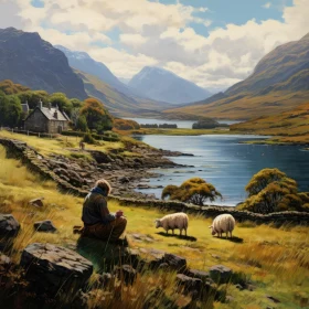 Serene Shepherd in Scottish Highlands - Celtic Art Influence