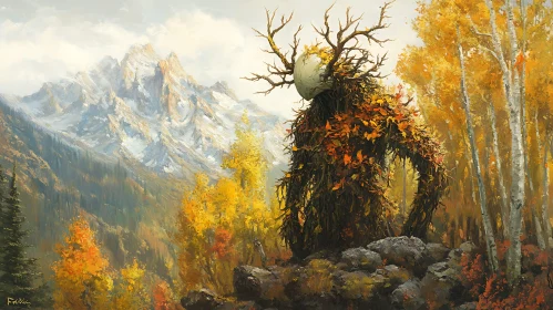 Mystical Being Amid Autumn Forest and Mountains