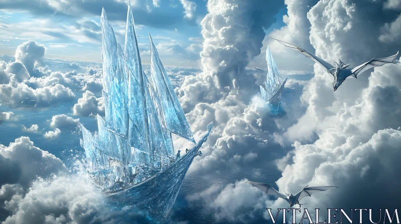 Fantasy Ice Ship with Dragons AI Image