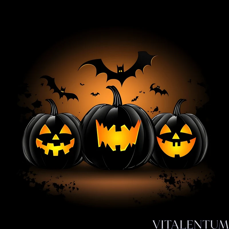 AI ART Eerie Pumpkins and Bats on Halloween Night