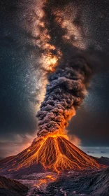 Volcano Erupting Under the Milky Way