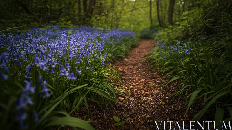 AI ART Serene Bluebell-Lined Forest Path