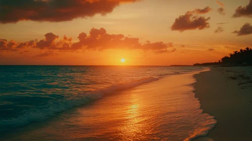 Golden Beach Sunset with Rippling Waves