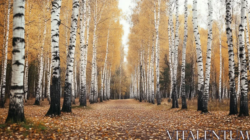 AI ART Autumn Wonderland: Birch Tree Pathway