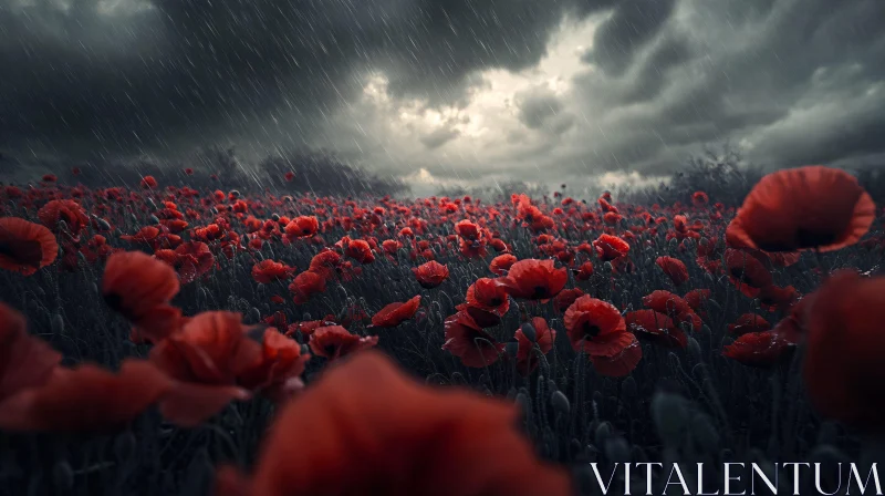 Red Poppies Amidst a Storm AI Image