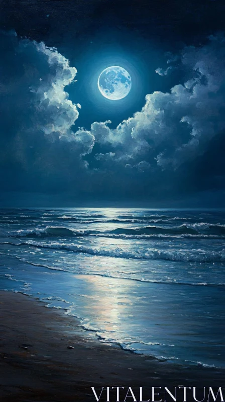 AI ART Luminous Moon and Tranquil Waves at Night