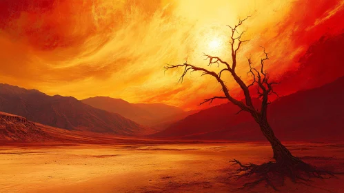 Sunset in a Barren Desert Landscape