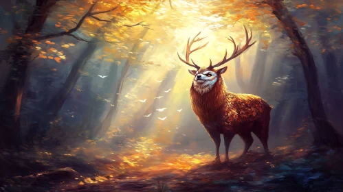 Mystical Deer in Golden Forest