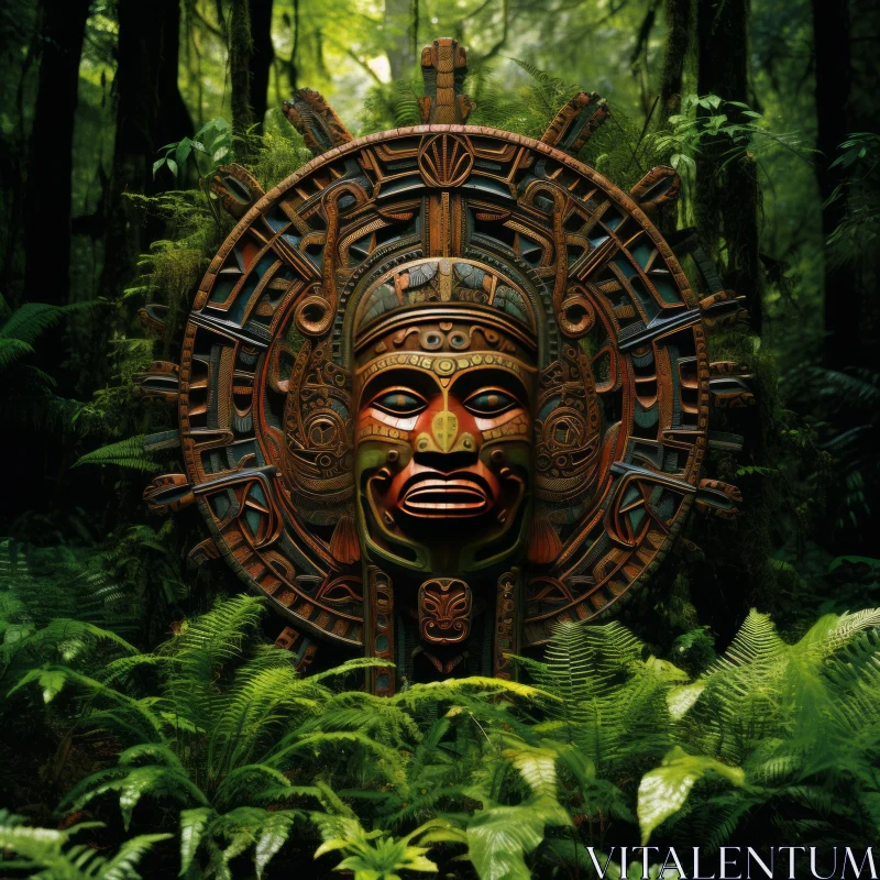 Ancient Aztec Mask in Jungle Setting: A Journey into the Past AI Image