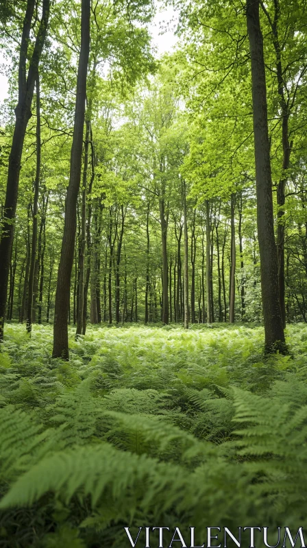 Verdant Forest Landscape with Fern Coverage AI Image