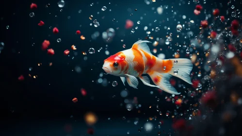 Chiaroscuro Lighting: A Koi Fish Swimming Amidst Bubbles