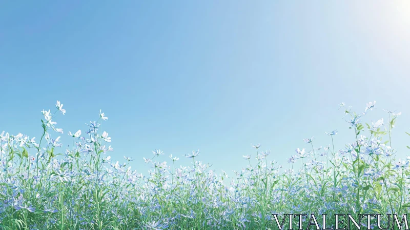 Tranquil Meadow of Blooming White Flowers AI Image