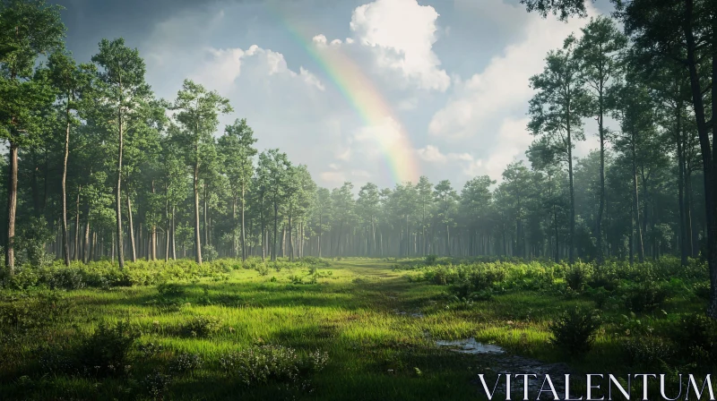 AI ART Rainbow Over Forest Meadow