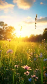 Golden Hour in a Flower-Filled Field