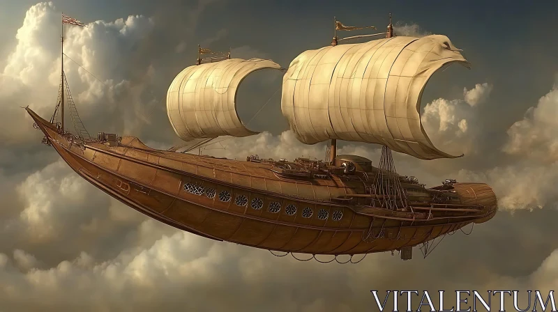 Fantastical Airship in the Sky AI Image