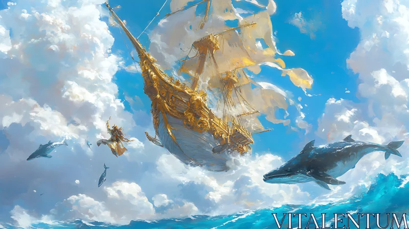 Fantastical Sky Sailing with Whale AI Image