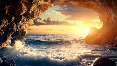 Ocean Sunset Framed by Cave