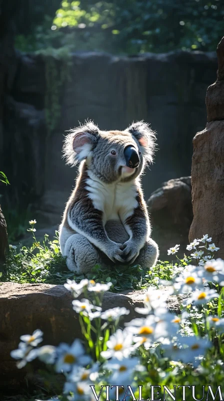 Koala Resting in a Sunlit Meadow AI Image