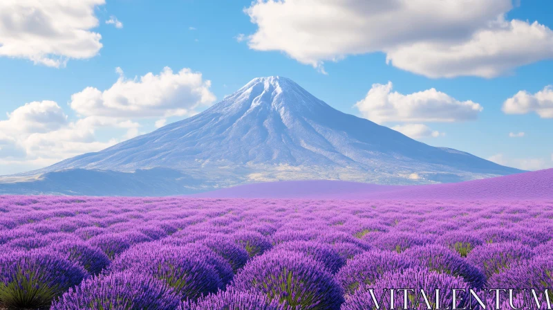 AI ART Lavender Field with Mountain in Background