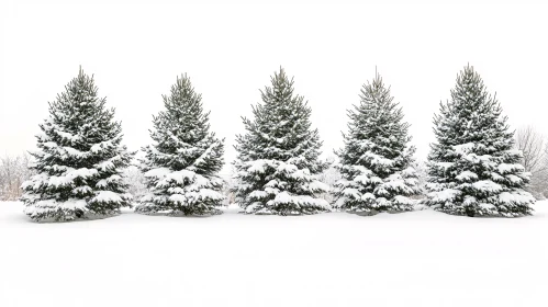 Five Pine Trees in Snowy Landscape