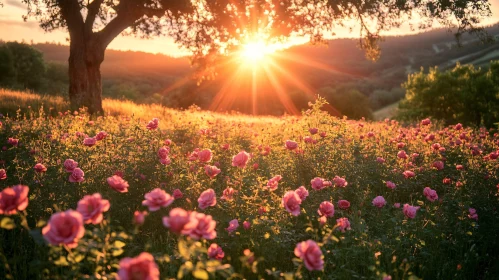 Golden Hour in a Flower Field