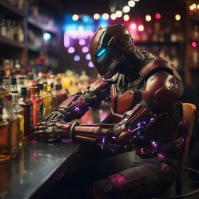Robotic Character at a Bar: A Moody Superhero Scene