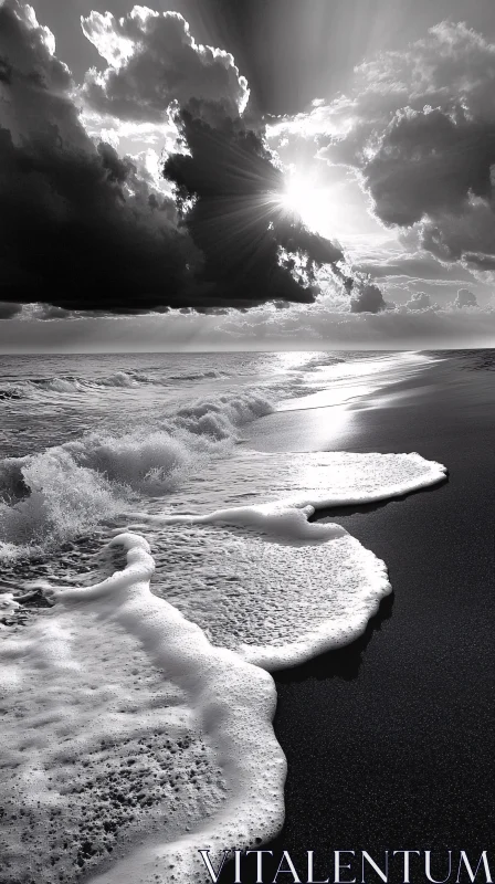 AI ART Monochrome Coastal Landscape