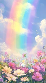 Rainbow Over a Flower Field