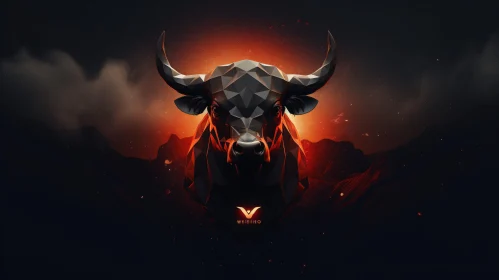 Abstract Polygonal Bull with Red-Glow Aura