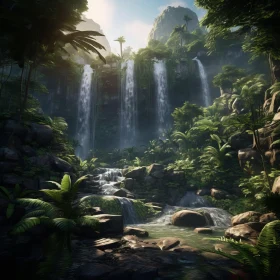 Lush Jungle Landscape with Waterfalls - Afro-Caribbean Influence
