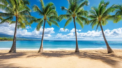 Idyllic Tropical Beach Scene with Palm Trees