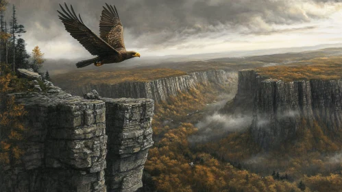 Eagle in Autumnal Cliffscape