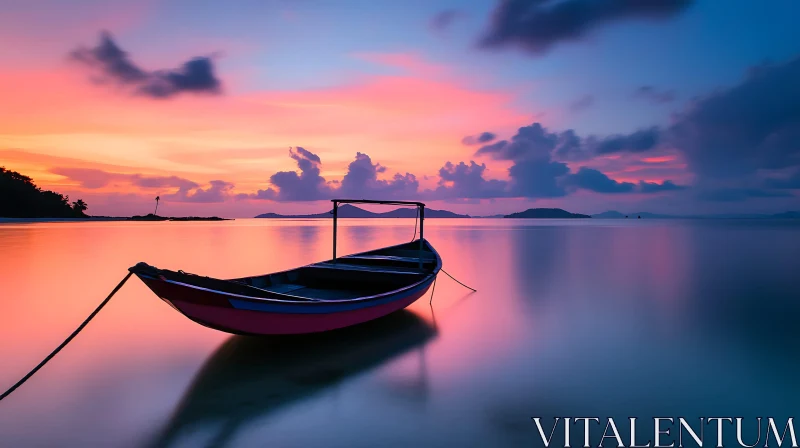 Serene Boat on Calm Waters at Dusk AI Image