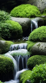 Calm Stream Over Mossy Rocks in Green Forest