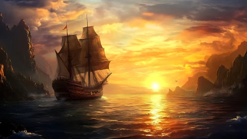 Serene Ship Sailing into the Sunset