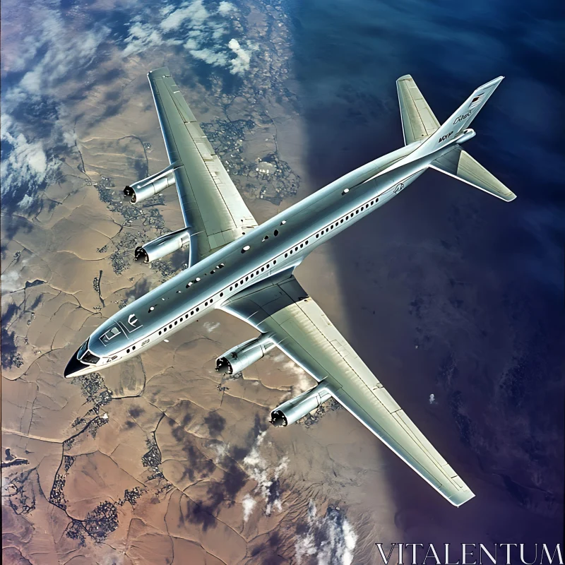 AI ART Airplane Flying Over Desert with Blue Sky