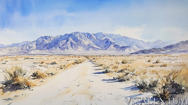 AI ART Mountainous Desert Path in Watercolor