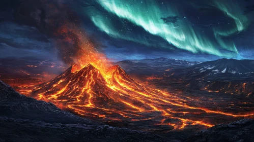 Volcano and Northern Lights