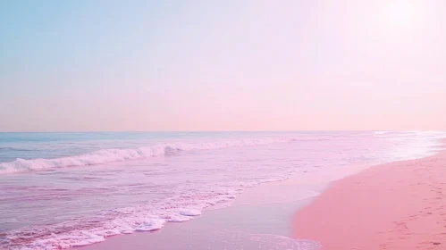 Tranquil Beach Scene with Pink Sand and Soft Waves