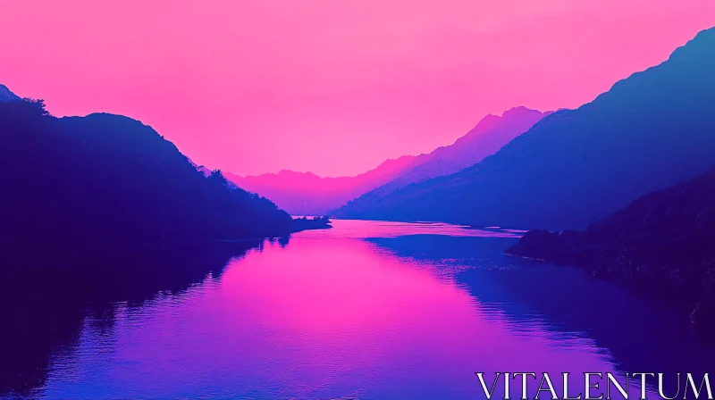 AI ART Dreamy Sunset Over Mountain Lake