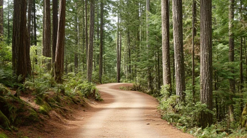 Tranquil Nature Path Amidst Tall Forest Trees