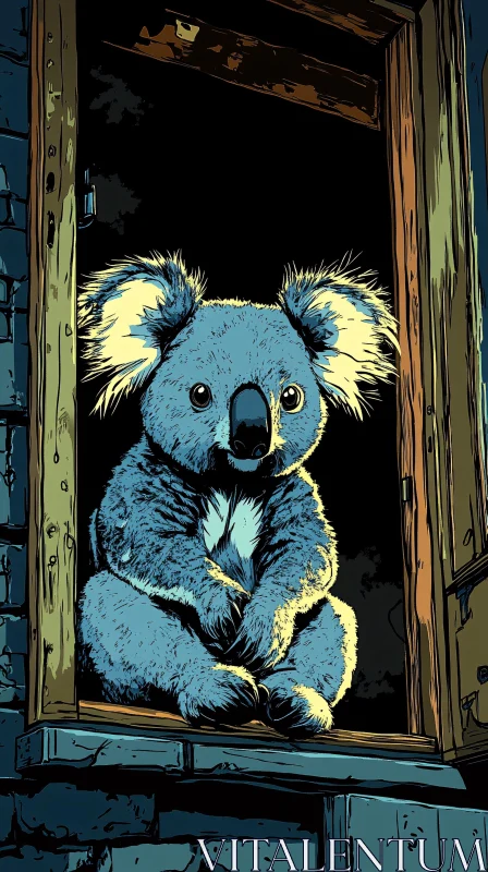 Koala in Night Window AI Image