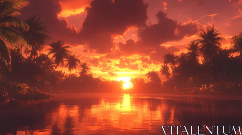 Idyllic Sunset over Serene Tropical Waters AI Image