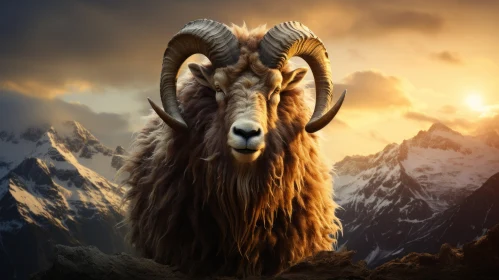 Mountain Goat in Majestic Mountain Landscape