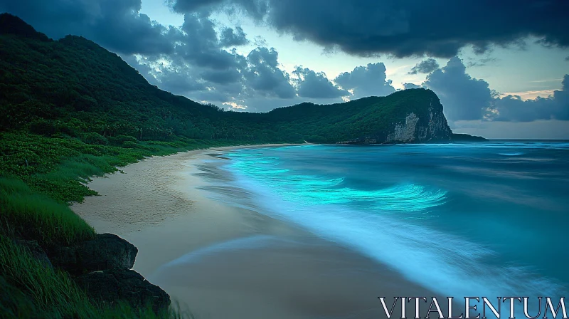 AI ART Tranquil Coastline with Azure Waves and Verdant Surroundings