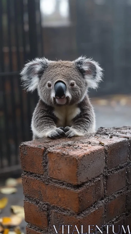 Koala on a Rustic Brick Structure AI Image