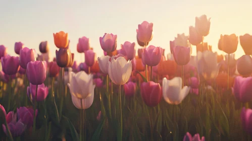 Colorful Tulip Field During Golden Hour