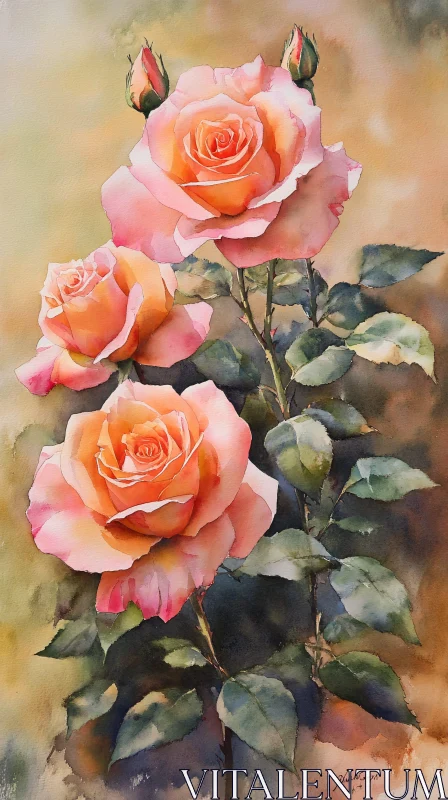 AI ART Delicate Roses in Watercolor Art